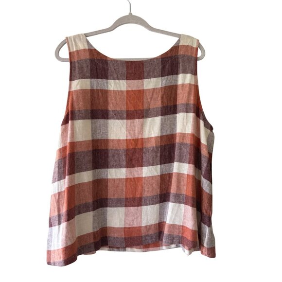 Ann Taylor Womens Checkered Sleeveless Plaid Tank Top XL Orange/Burgundy - Picture 2 of 10